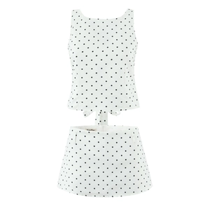 Women Casual Polka Dot Sleeveless Back Tie Crop Top And Mini Skirt Summer Streetwear Outfits White Black