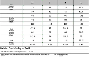 Tableau des tailles détaillé pour ensemble blazer et pantalon femme avec dimensions