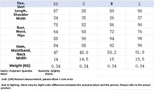 Size guide table for slim fit sleeveless mesh dress with detailed measurements in CM