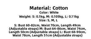 Size chart for white cotton embroidered top and skirt set with adjustable straps
