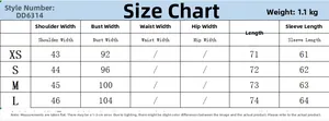 Detailed size chart for women's shoulder pad suit with measurements for XS to L