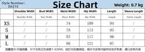 Detailed size chart for women casual suit set featuring waist and hip measurements
