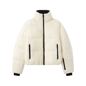 Women's Cable Knit Puffer Jacket Stand Collar Thick Cotton Coat Contrast Zipper Warm Winter Outerwear Streetwear Fashion Coat