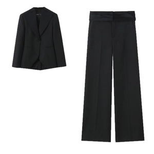 Ensemble Blazer Et Pantalon Décontracté Pour Femmes Couleur Unie Design Patchwork Top And Bottom Tenues Streetwear Mode