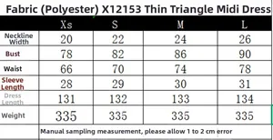 Detailed size chart for mesh midi dress with measurements from XS to L for perfect fit
