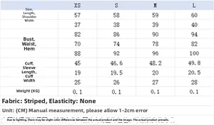 Detailed size chart for the striped casual blouse showing measurements in centimeters