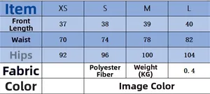 Size chart showing waist and hip measurements for this slim-fit casual mini skirt