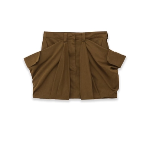 Women High Waist Cargo Mini Skirt Polyester Solid Brown Pleated Design With Large Pockets Streetwear Fashion Casual Short Skirt