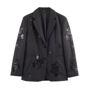 Women Sequin Pinstripe Blazer And Pants Elegant Fashion Streetwear Party Embroidery Floral Pattern Outfit