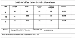 Detailed size guide table for women's bow t-shirt showing measurements in cm and weight