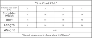 Size chart detail for striped vest and flared pants set showing XS to L measurements