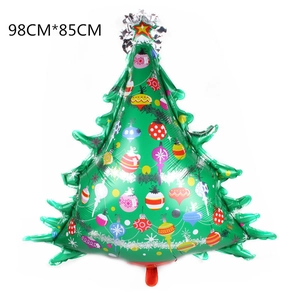 98x85cm Christmas tree foil balloon with colorful printed ornaments and silver star top