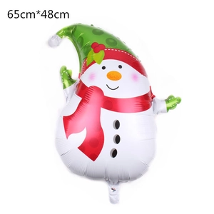 Detail of Christmas snowman foil balloon with dimensions 65cm by 48cm for holiday party decor