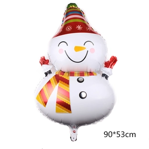 Detail view of a large 90x53cm snowman foil balloon for festive Christmas party decorations