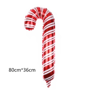 Detail of red and white candy cane foil balloon measuring 80cm x 36cm for Christmas decor