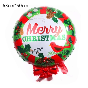 Detailed view of Merry Christmas wreath foil balloon with red bow and pine cones 63x50cm