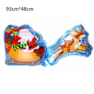 Detail view of a 93x48cm blue Santa sleigh and reindeer Christmas foil balloon decoration