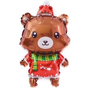 Christmas brown bear foil balloon with Santa hat and festive scarf for holiday party decor