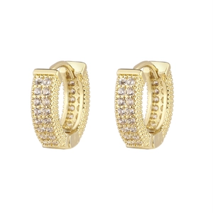 Gold plated huggie hoop earrings with triple row micro pavé cubic zirconia inlay