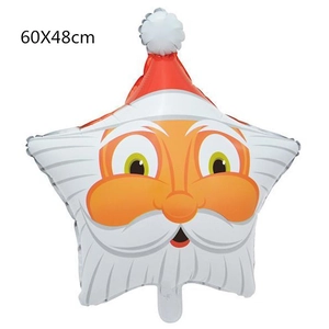 Stervormige Kerstman folieballon met groene ogen en witte pompon, afmeting 60x48cm
