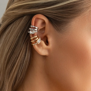 Fashion Alloy Rhinestone Ear Cuffs For Women Minimalist Multi Layer Hollow Geometric Irregular Design Non Pierced Ear Clips Jewelry Gift