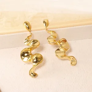 Longues boucles d'oreilles spirale en acier inoxydable plaqué or 18K chic