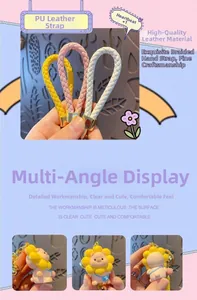 Detail of colorful braided PU leather straps with cute sunflower lion animal charms