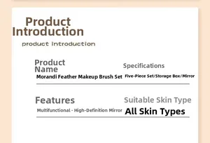 Detailed specifications of the Morandi pink makeup brush set with five brushes and a mirror case