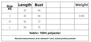 Size chart showing XS to L measurements and 100% polyester fabric details for the floral top