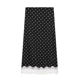 Women Vintage Polka Dot Midi Skirt With White Eyelash Lace Trim Hem Sexy Summer Streetwear Straight Skirt Side Zipper Top