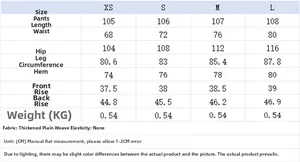 Detailed size guide table for women's loose wide-leg trousers in XS to L measurements