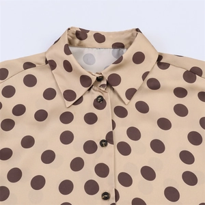 Chic satin polka dot blouse for women in khaki and brown with a relaxed fit and silk texture