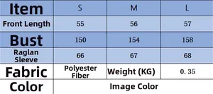 Size chart for loose knit sweater showing front length, bust, and sleeve measurements