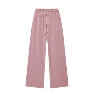 Women's lavender mauve knit wide-leg pants with high elastic drawstring waist