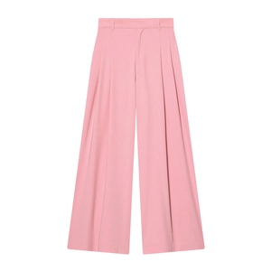 Pantalon large pour femme à taille haute rose clair avec détails plissés élégants