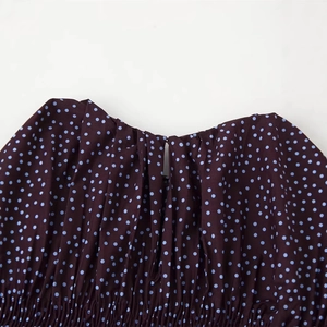 Deep purple polka dot blouse with pleated neckline and keyhole detail for women