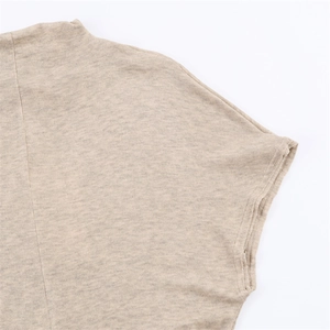 Women's beige high-neck ribbed knit dress with long sleeves and loose fit design