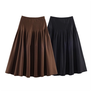 Women's elegant mid-length pleated skirts in dark brown and black colors