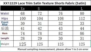 Tableau des tailles pour short en satin dentelle avec mesures de taille et de hanches
