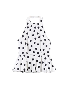 Women Halter Neck Polka Dot Top Peplum Sleeveless Backless Slim Fit Summer Casual Vintage Polyester Blouse Streetwear Shirt