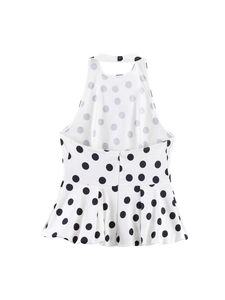 Chic halter neck polka dot peplum top in white with black dots and back zipper