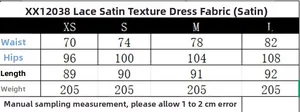 Size chart for the silk satin texture skirt showing measurements from XS to L for better fit