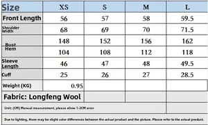 Size chart for women's hooded jacket including chest and length in centimeters