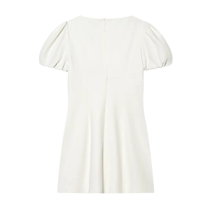 Vue arrière de la robe blanche à manches bouffantes avec col carré et zip invisible
