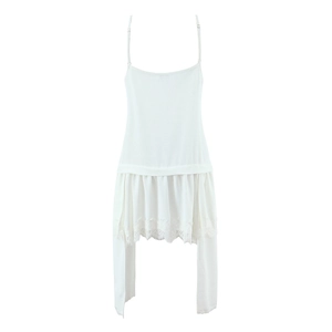 Women Casual White Lace Patchwork Slip Dress Irregular Hem Sleeveless Spaghetti Strap V Neck Sexy Vacation Midi Dress