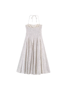 Abito a pois bianco stile retrò con scollo all'americana e fiocco sulla schiena