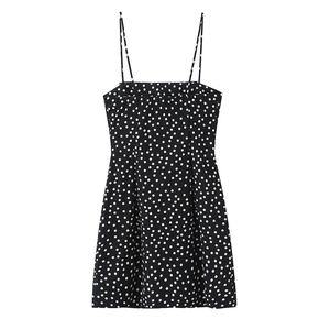 Minikleid mit Polka-Dots, Spaghettiträgern und quadratischem Ausschnitt in Weiß
