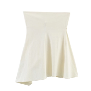 Minimalist cream white backless strapless tube top with pleated texture and A-line hem