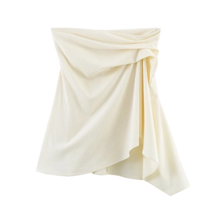 Women's chic backless strapless crop top with elegant pleated detail in off-white