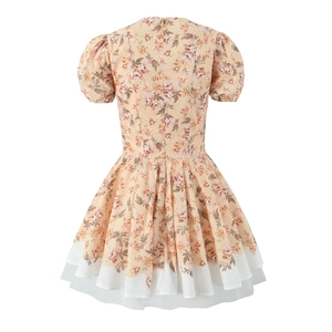 Abito a fiori con scollo a V, maniche a sbuffo e orlo in tulle a strati, vista posteriore